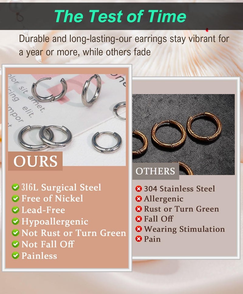 AMASIS Hypoallergenic Surgical Steel Earrings Sets for Sensitive Ears Lightweight Small Huggie Hoop Earrings 20G Stainless Steel Opal Ball Pearl CZ Flat Back Earrings for Women Men Trendy Cartilage Earrings Hoop Stud - Image 4